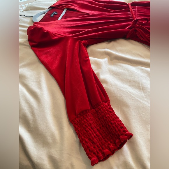 INC dress red velvet faux wrap dress with belt Christmas holiday stunner maxi - Picture 9 of 9